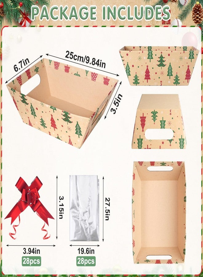Pascliyna 24 Set Christmas Gift Baskets Empty 10x7 Inch, Kraft Paper Christmas Gifts Baskets with Cellophane Bags and Red Pull Bows, Reusable Gift Wrapping for Xmas Holiday Winter Party Supplies - Image 3